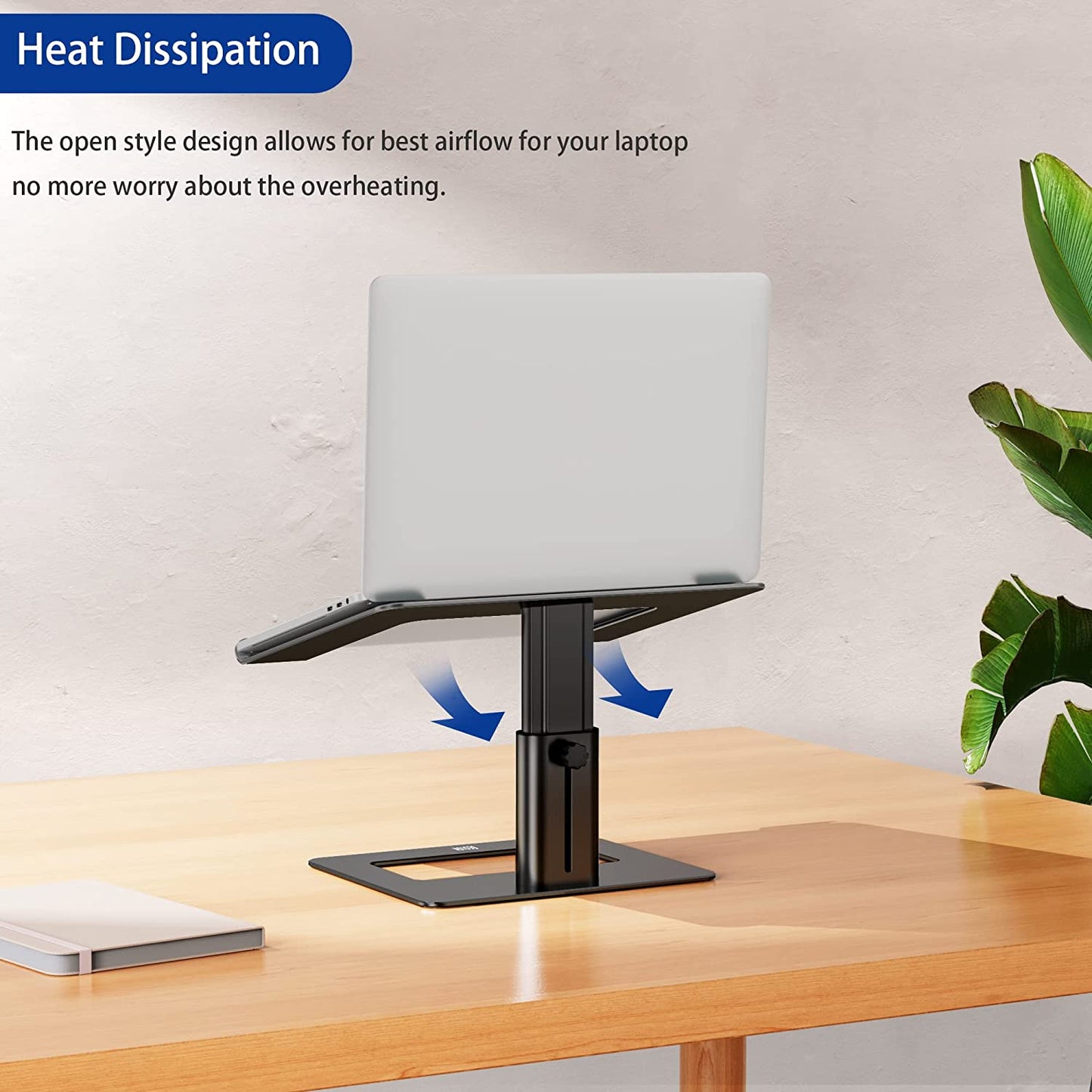 Heat Dissipation Aluminum Laptop Stand, Ergonomic Adjustable Notebook Stand, Riser Holder Computer Stand Compatible with Air, Pro, Dell, HP, Lenovo More 10-15.6" Laptops (Black), Avoids Overheating.