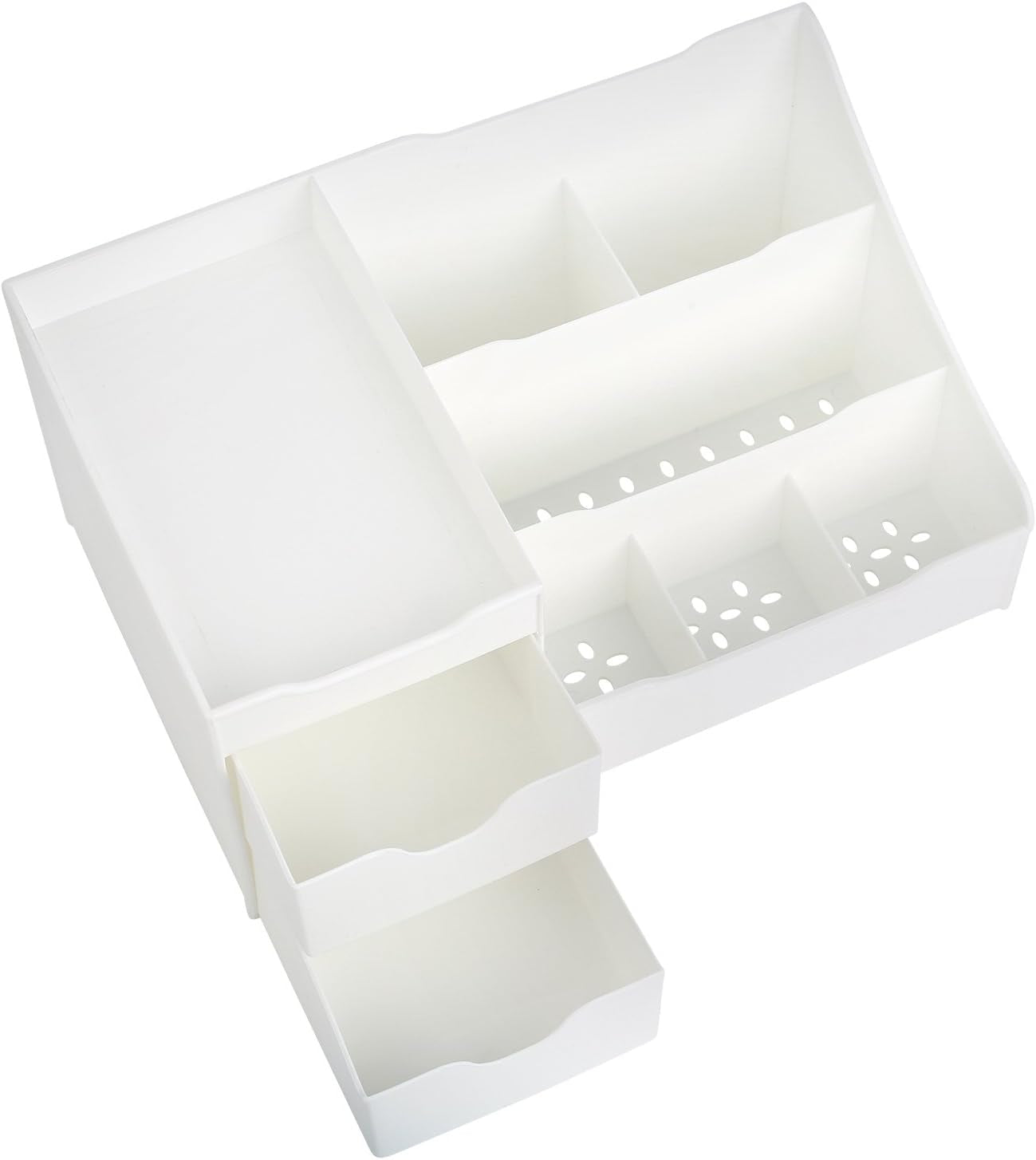 Different Sized Compartment Cosmetic Storage Organizer - Sitting on Your Vanity, Bathroom Counter or Dresser - Easily Organize Your Cosmetics, Jewelry, Hair Accessories (White)
