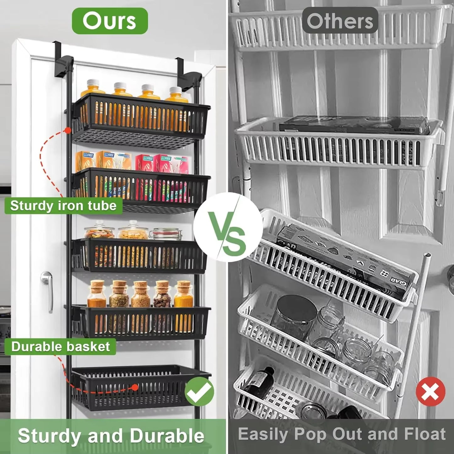 Study and Durable Pantry Door Organizer over the Door Pantry Organizer with 6-Tier Adjustable Baskets Heavy-Duty Metal Wall Mounted Over