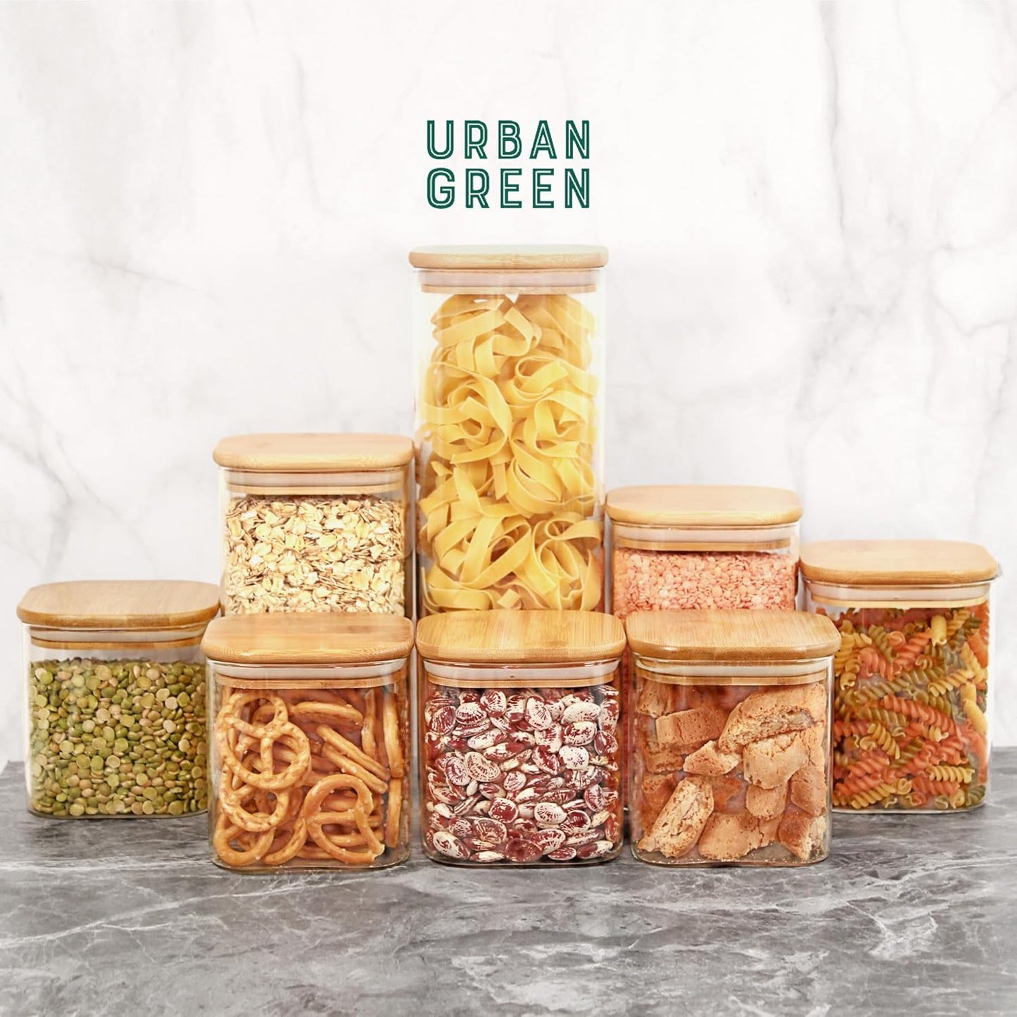 Complements the Space Glass Jars with Lids, Glass Airtight Canisters Sets with Bamboo Lids, Glass Containers, Pantry Organization and Storage, Kitchen Canisters Sets, Glass Food Jars, Pantry Jars Sets of 5