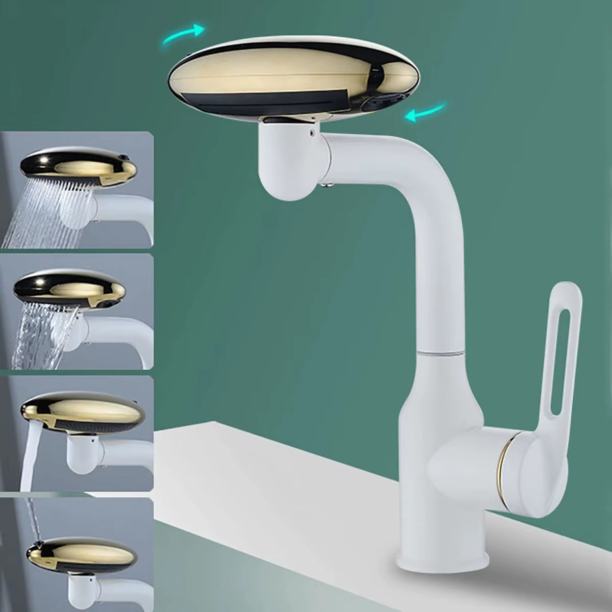 White 4-Mode Waterfall Basin Faucet - 360° Rotating Hot & Cold Sink Mixer for Bathroom