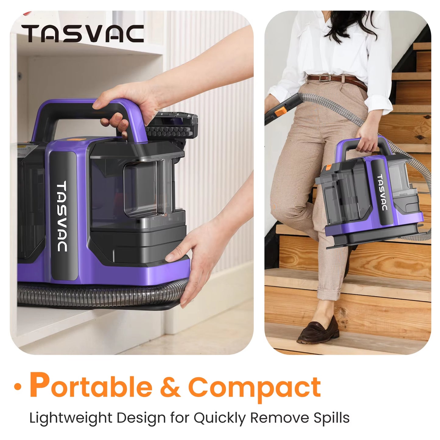 Purple and Black Portable and Compact TASVAC C7 Carpet & Upholstery Cleaner Machine for Pets, Stairs, Couch Area Rugs, Upholstery, Car Seat