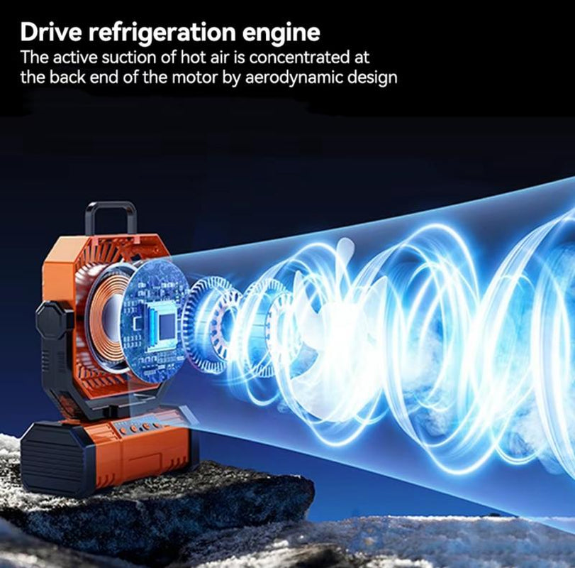 Drive Refrigeration Engine Ultimate 50000mAh Rechargeable Camping Fan with LED Lights - Portable, Multifunctional, 360° Rotating, Remote Control Shaking Head Fan for Tent, Travel, and Outdoor Adventures