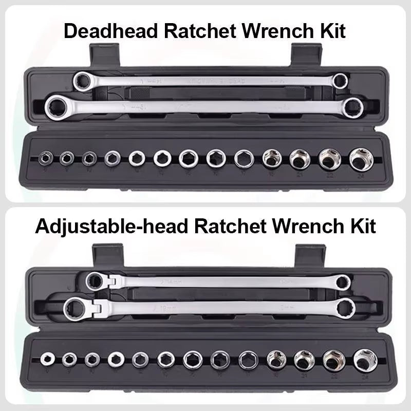 Ultimate 15-Piece Adjustable Ratchet Wrench Kit - 8-24mm Metric, 180° Chrome Vanadium Steel Spanners