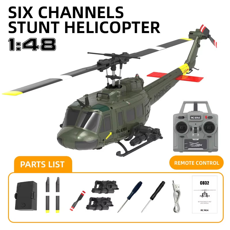 C032 Uh-1 Huey 3D Aileron Stunt Helicopter - Electric Remote-Controlled Model Toy