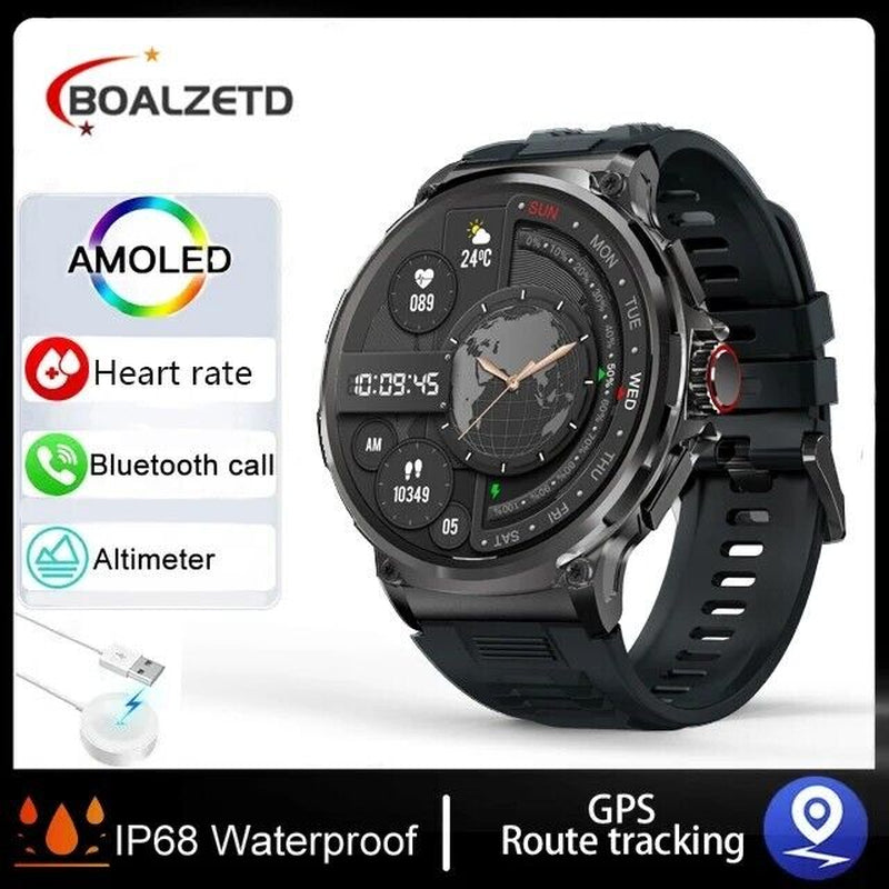 1.85" Ultra HD Smartwatch GPS Bluetooth Call Health Monitoring Watch Gym Gift, Heart Rate, Altimeter, GPS Route tracking, IP68 waterproof, Magnetic Charger