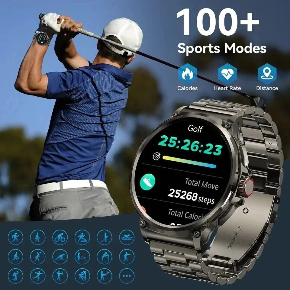 100+ Sports Modes, 1.85" Ultra HD Smartwatch GPS Bluetooth Call Health Monitoring Watch Gym Gift