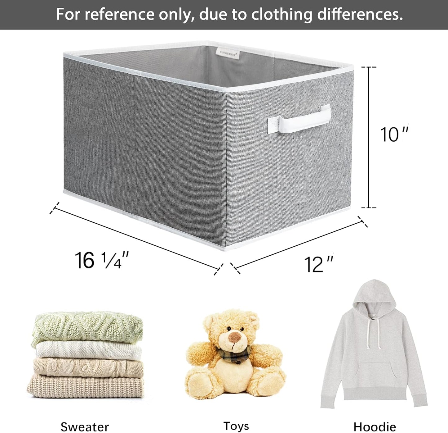 10" 32L Closet Storage Baskets for Shelves, Jumbo Closet Organizers with Handles, Foldable Closet Baskets for Linen Closet, 3-Pack, Gray