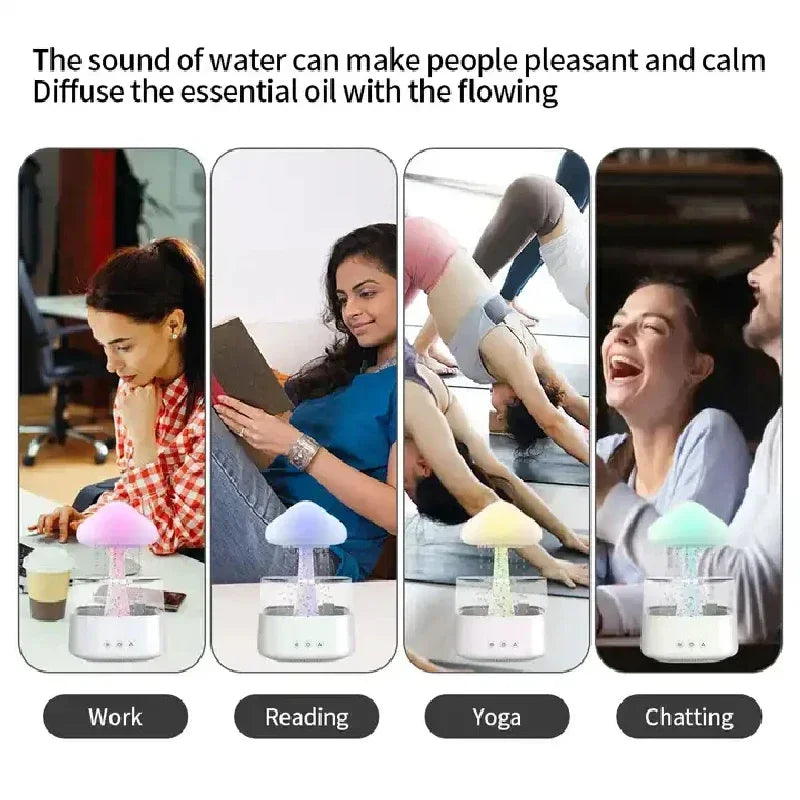 Colorful Mushroom Rain Cloud Humidifier & Aromatherapy LED Lamp - Transform Your Space into a Relaxing Rain Forest Oasis