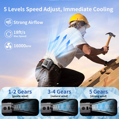 5 Levels Speed Adjust for Immediate Cooling - Strong Airflow, 18ft/s Max Speed, 16000RPM 