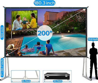 Sturdy 200 Inch Projector Screen with Stand,Upgraded 3 Layers PVC 16:9 Large Outdoor Projector Screen,Portable Outdoor Movie Screen with Carrying Bag for Large Commercial Performance