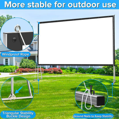 200 Inch Projector Screen - Windproof Rope - Triangular Stability Buckle Design and Ground Nails to Keep Stability with Stand
