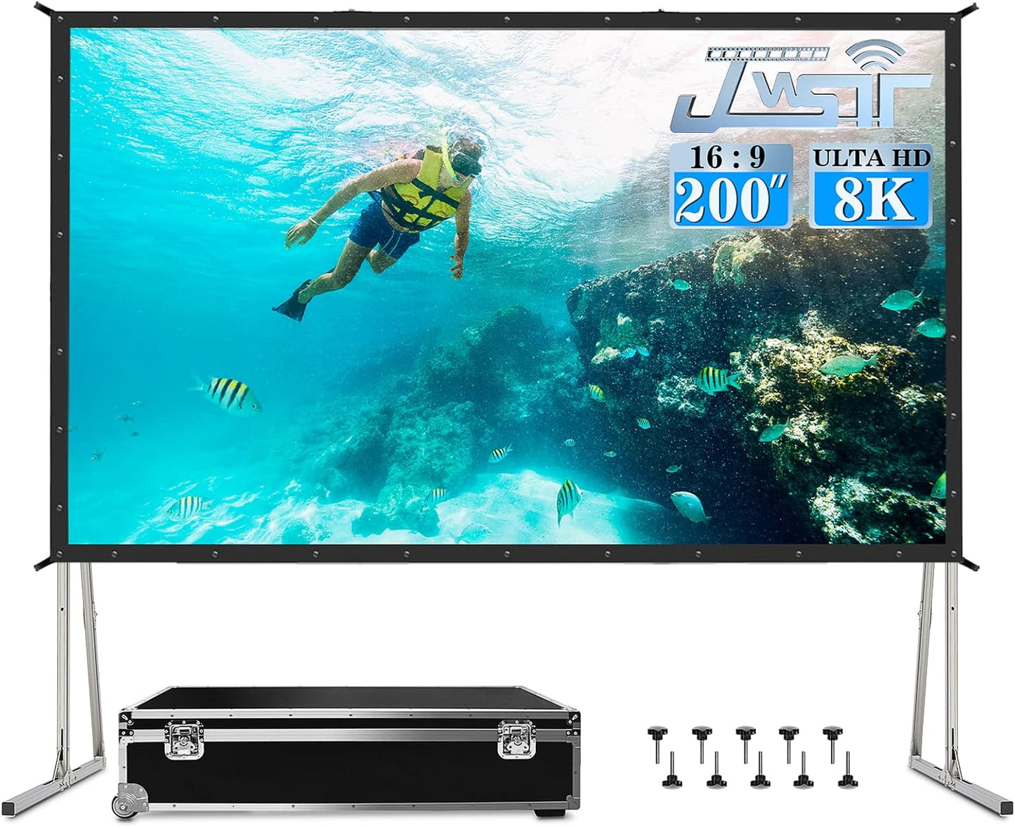 200 Inch Projector Screen with Stand, Upgraded 3 Layers PVC 16:9 Large Outdoor Projector Screen, Portable Outdoor Movie Screen with Carrying Bag for Large Commercial Performance