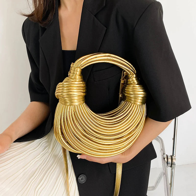 Stylish 2025 Luxury Handwoven Noodle Bags for Women - Chic Gold & Silver Designer Hobo Clutch