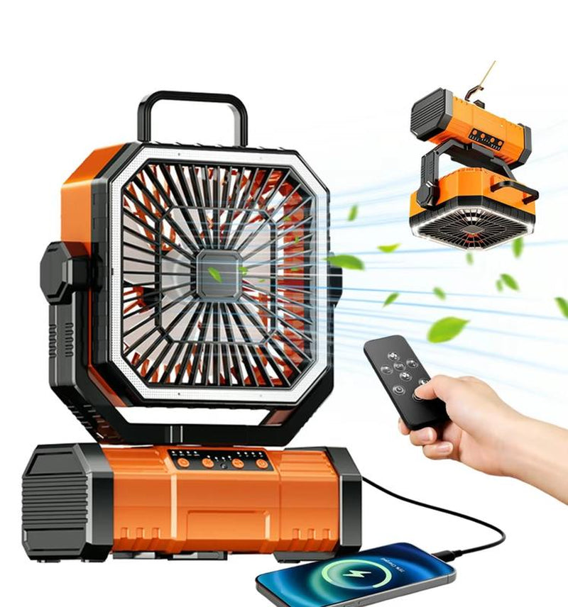 2025 Ultimate 50000mAh Rechargeable Camping Fan with LED Lights - Portable, Multifunctional, 360° Rotating, Remote Control Shaking Head Fan for Tent, Travel, and Outdoor Adventures