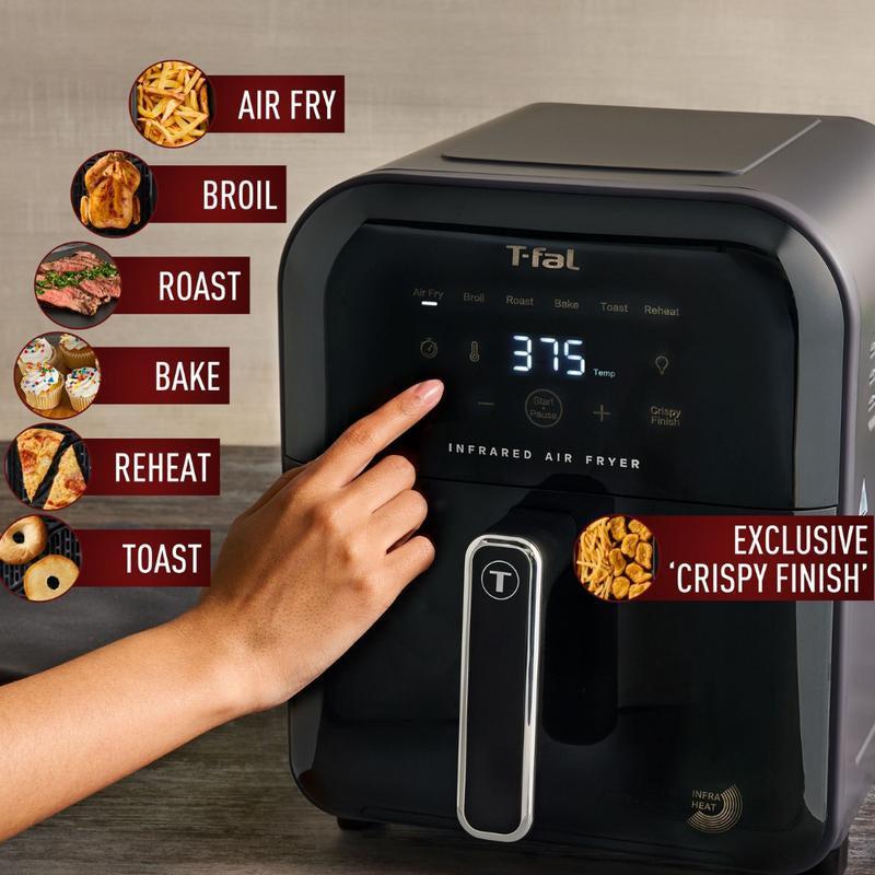 T-Fal Easy Fry Infrared Air Fryer - 6.3 Quart, 1550W, Digital Touch Screen, Sleek Grey Design