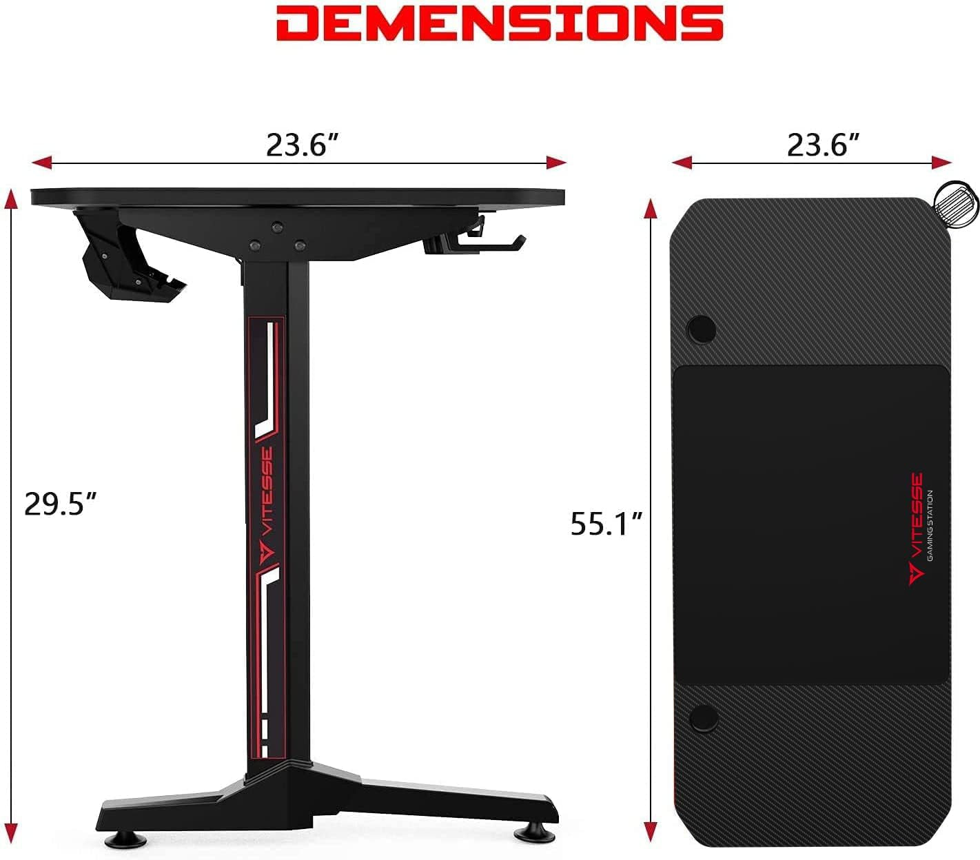 29.5" Ergonomic Gaming Desk 55 Inch, T Shaped Office PC Computer Desk with Desk Mouse Pad, Gamer Tables with Gaming Handle Rack, Cup Holder Headphone Hook