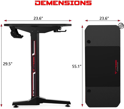 29.5" Ergonomic Gaming Desk 55 Inch, T Shaped Office PC Computer Desk with Desk Mouse Pad, Gamer Tables with Gaming Handle Rack, Cup Holder Headphone Hook