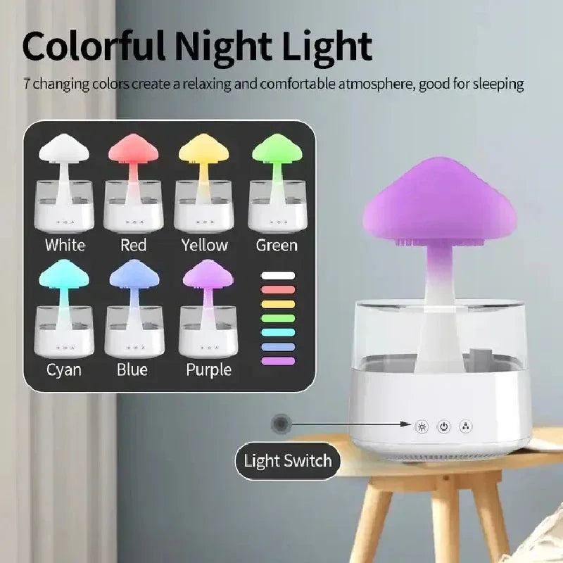 Colorful Mushroom Rain Cloud Humidifier & Aromatherapy LED Lamp - Transform Your Space into a Relaxing Rain Forest Oasis