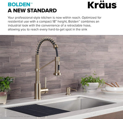 18" Height Bolden Commercial Style 2-Function Single Handle Pull down Kitchen Faucet in Brushed Gold, KPF-1610BG