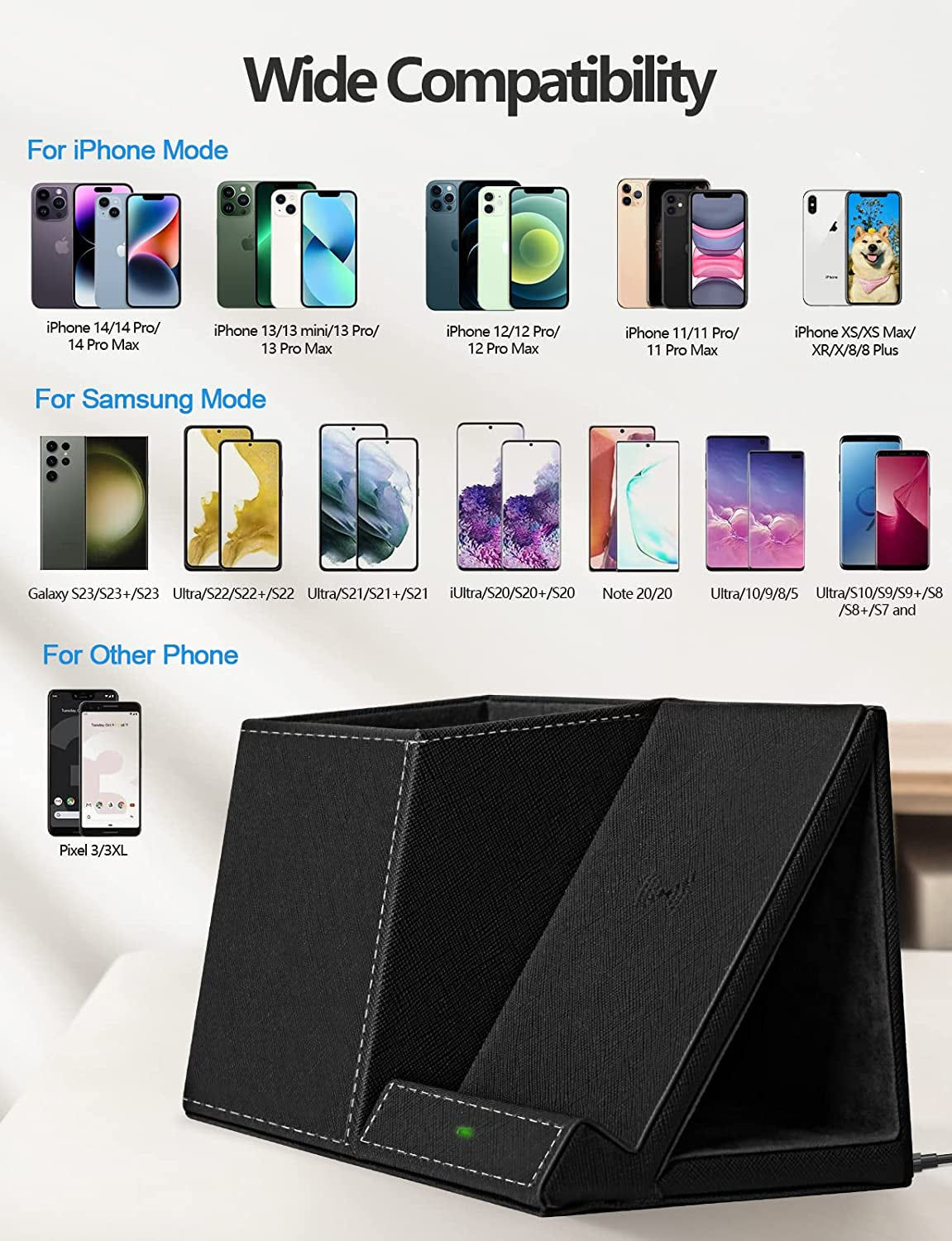 Wide Compatibility 2-In-1 Pen Holder with Wireless Charger, Compatible with Iphone 16/15/14/13/12/11/8 Series, Pencil Holder Phone Stand for Desk Home Office, Men Gift Husband Wife Anniversary Dad Birthday Idea Gadget