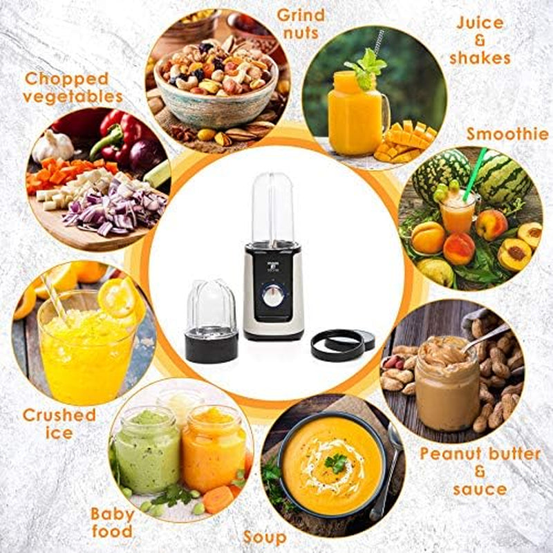 2 in 1 Personal Mini Blender with Additional Blender Cups, Amazing Bullet Blenders for Making Smoothies, White & Black Juice & Smoothie Maker, Suitable for Chopped Vegetables, Soups, and Nuts as Well
