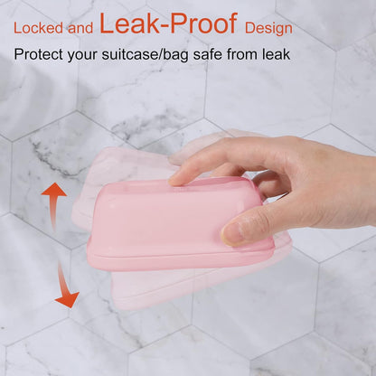 Locked and Leak-Proof Designed 2 Pack Travel Soap Container, Portable Soap Holder with Lid, Travel Bar Soap Holder, Soap Case for Camping Gym Travel, Soap Box for Bathroom, Pink 
