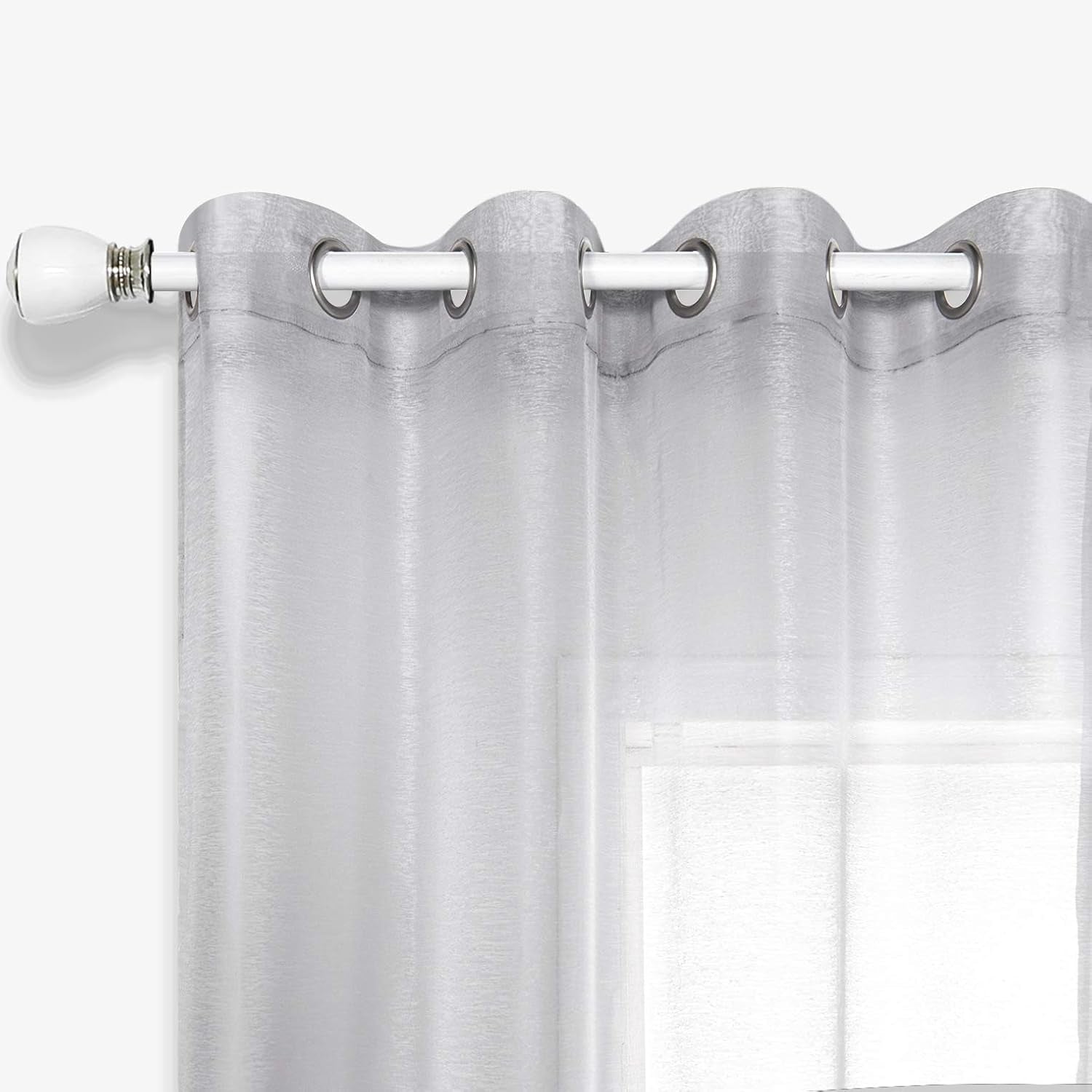 Stylish Rod Holes 2 Panel Sets Silver Sheer Curtains with Grommet for Living Room Luxury Elegant Light Greyish Silver Curtains for Bedroom Party Backdrop 52 X 84 Inch Length Easy Fit