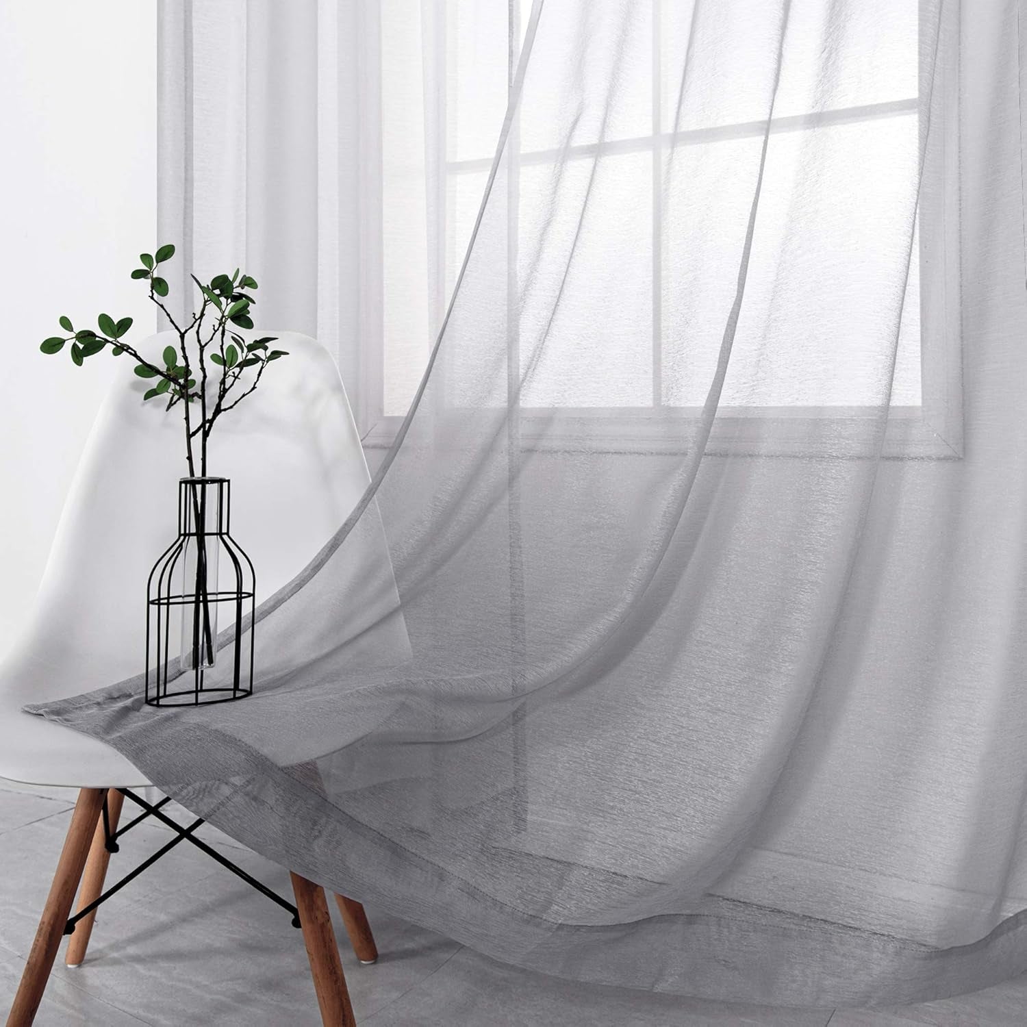 2 Panel Sets Silver Sheer Curtains with Grommet for Living Room Luxury Elegant Light Greyish Silver Curtains for Bedroom Party Backdrop 52 X 84 Inch Length Light