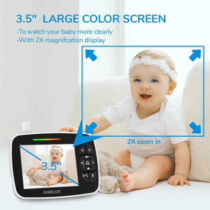 3.5" Baby Monitor with Remote Pan-Tilt-Zoom Camera,Large Display Video Baby Monitor with Camera and Audio |Infrared Night Vision |Two Way Talk | Room Temperature| Lullabies and 960Ft Range（Black）