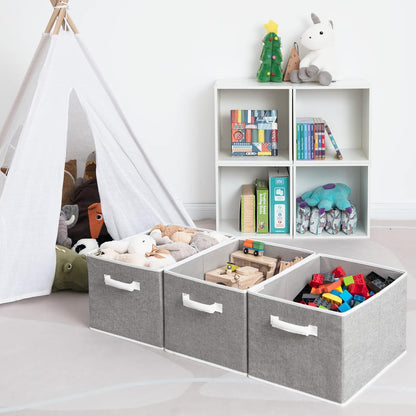 Large 32L Closet Storage Baskets for Shelves, Jumbo Closet Organizers with Handles, Foldable Closet Baskets for Linen Closet, 3-Pack, Gray