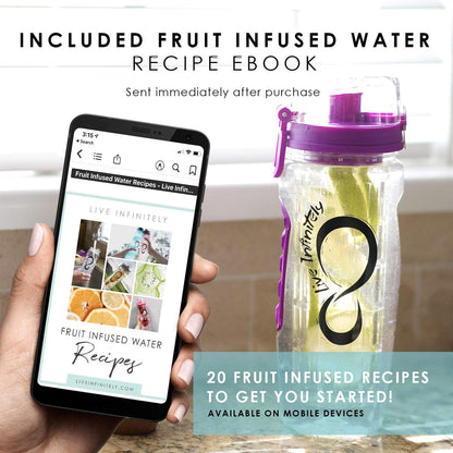 Included Fruit Infused Water Recipe E-Book 32Oz Fruit Infusing Water Bottle - Water Infuser Bottle & Insulating Sleeve & Recipe Ebook First Full-Length Infusion Rod - Water Intake Tracker (Ocean) 
