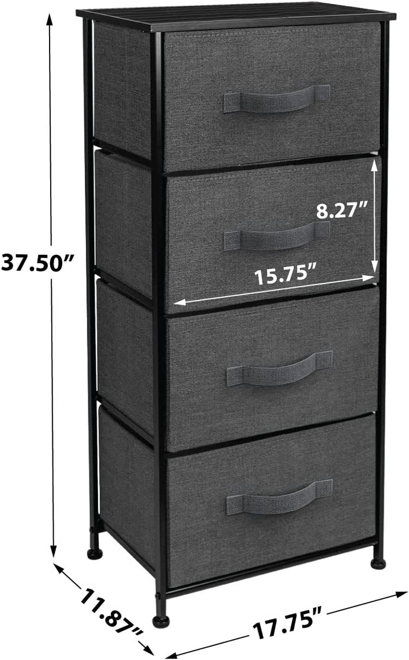 37.50" Nightstand with 4 Drawers - Bedside Furniture & Night Stand End Table Dresser with Steel Frame, Wood Top, Easy Pull Fabric Bins for Home, Bedroom Accessories, Office & Dorm