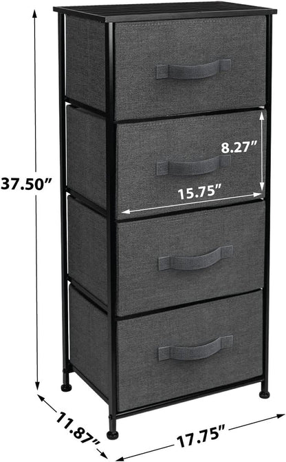 37.50" Nightstand with 4 Drawers - Bedside Furniture & Night Stand End Table Dresser with Steel Frame, Wood Top, Easy Pull Fabric Bins for Home, Bedroom Accessories, Office & Dorm