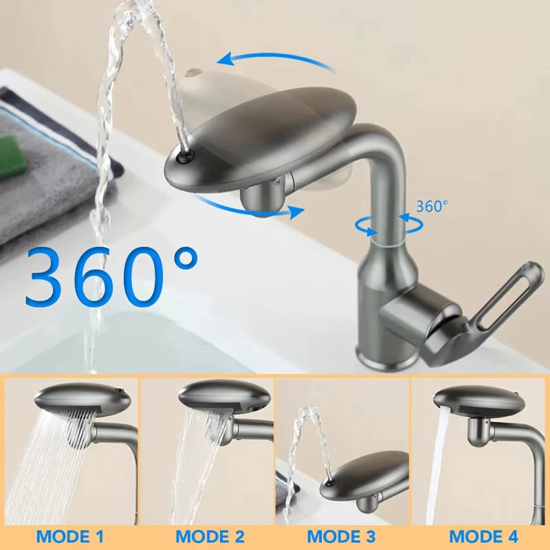 Revolutionary 4-Mode Waterfall Basin Faucet - 360° Rotating Hot & Cold Sink Mixer for Bathroom