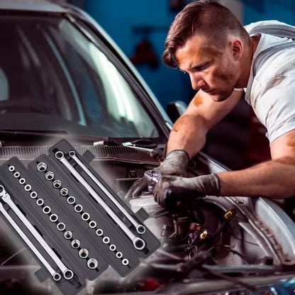 Ultimate 15-Piece Adjustable Ratchet Wrench Kit - 8-24mm Metric, 180° Chrome Vanadium Steel Spanners