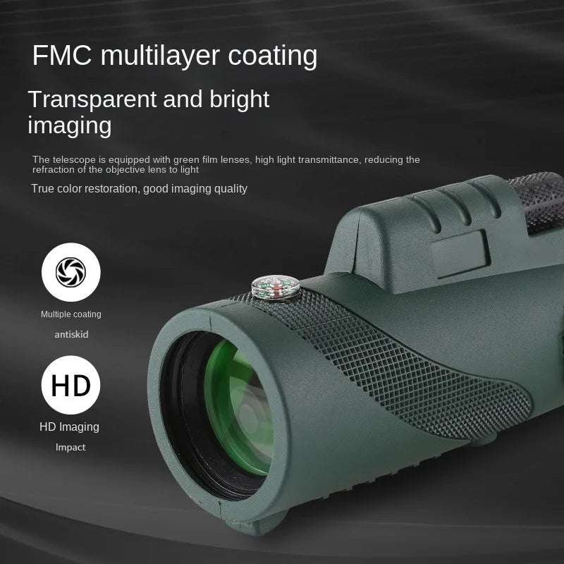 Transparent and Bright Imaging  FMC Multilayer Coating 
40X60 HD Waterproof Mini Telescope Monocular with Smartphone Zoom - Perfect for Hunting and Camping!