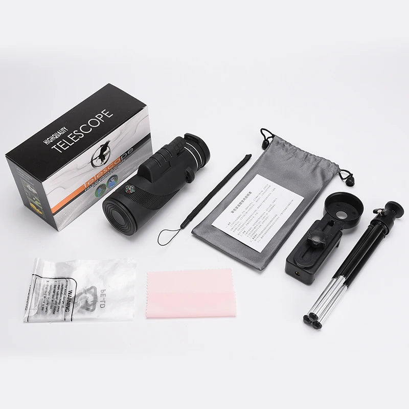Black 40X60 HD Waterproof Mini Telescope Monocular with Smartphone Zoom - Perfect for Hunting and Camping!