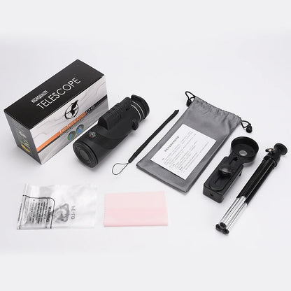 Black 40X60 HD Waterproof Mini Telescope Monocular with Smartphone Zoom - Perfect for Hunting and Camping!