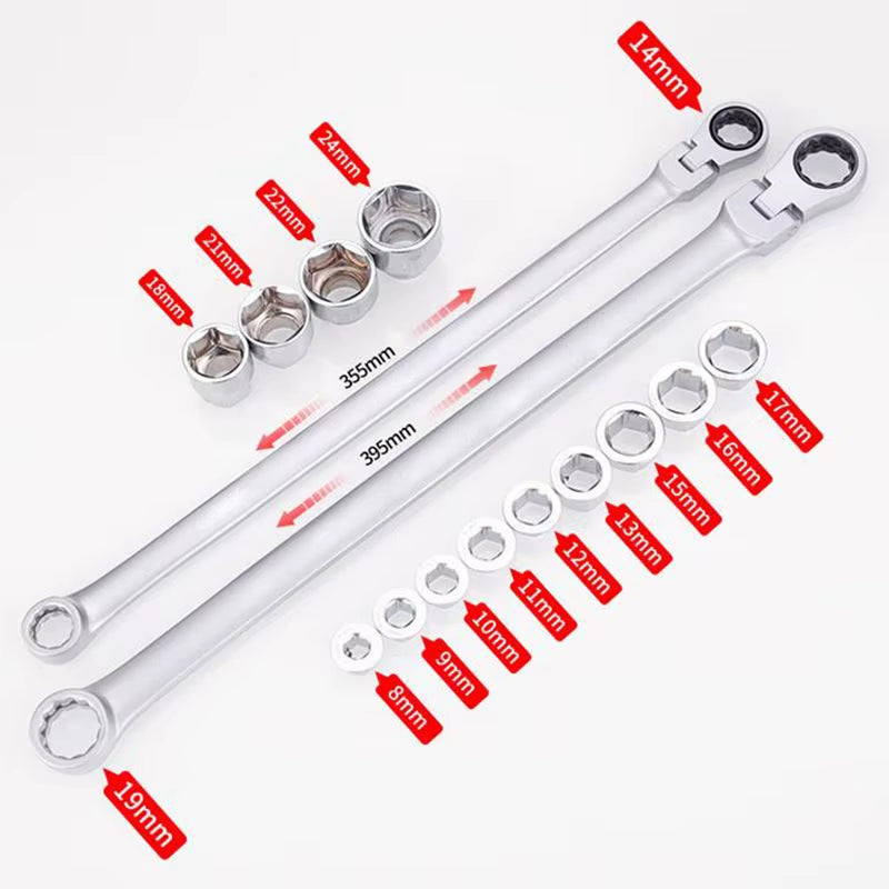 Ultimate 15-Piece Adjustable Ratchet Wrench Kit - 8-24mm Metric, 180° Chrome Vanadium Steel Spanners