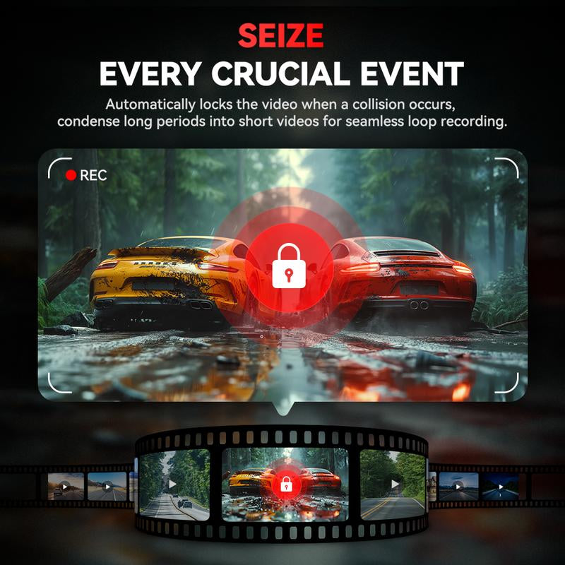 Seize Every Crucial Event, Redtiger F4 4K Dash Cam with Voice Control, WiFi & App, GPS, Super Night Vision, and Loop Recording. Automatically Locks the Video When a Collision Occurs, Condense Long Period Into Short Videos for Seamless Loop Recording.