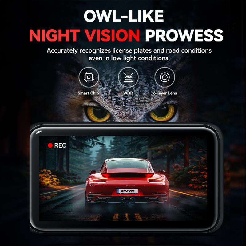Redtiger F4 4K Dash Cam with Voice Control, WiFi & App, GPS, Super Night Vision, and Loop Recording With Smart Chip, WDR and 6-Layer Lens.