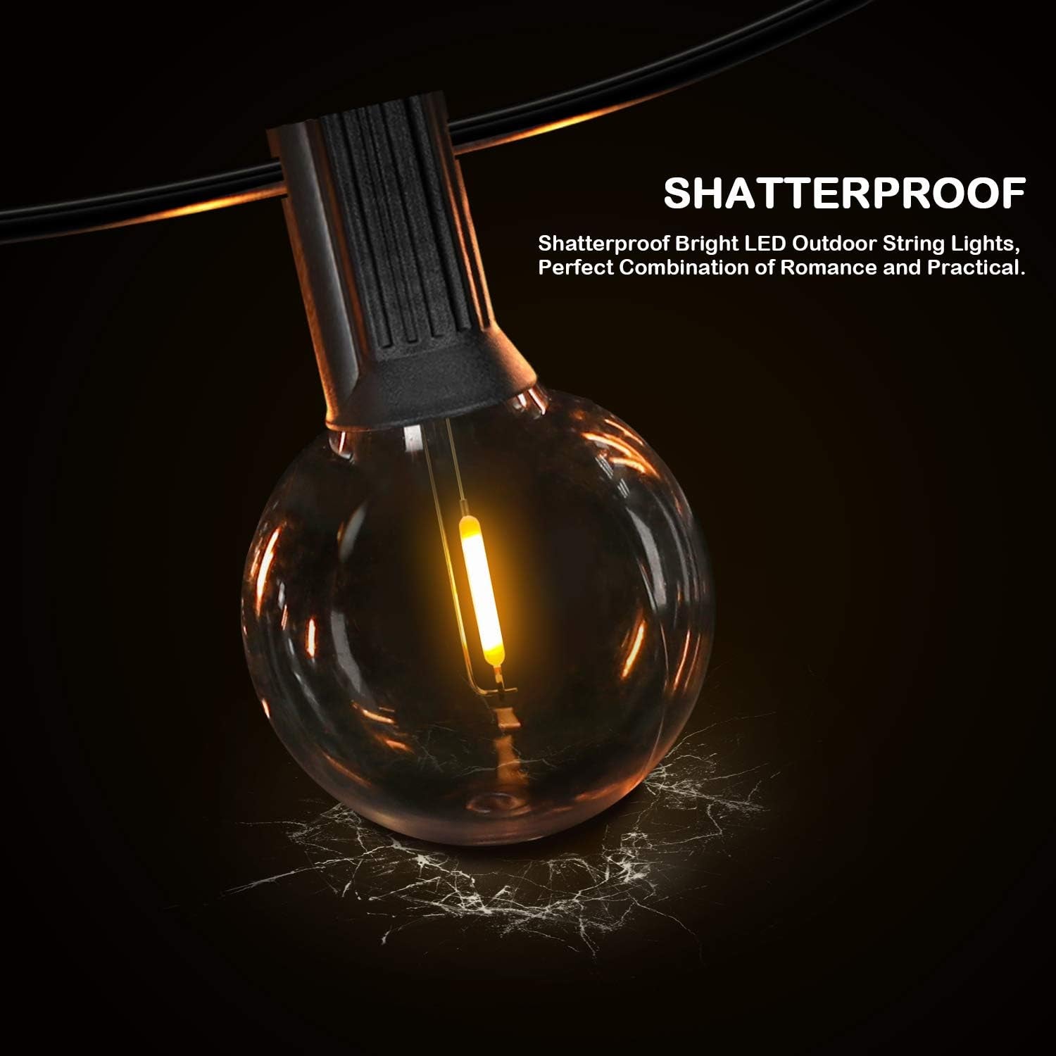 Shatterproof 50FT LED G40 Globe String Lights, Shatterproof Outdoor Patio String Lights with 50+2 Dimmable Edison Bulbs, 50 Backyard Hanging Bistro Light Waterproof for Balcony Party Wedding Market Cafe