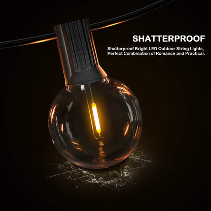 Shatterproof 50FT LED G40 Globe String Lights, Shatterproof Outdoor Patio String Lights with 50+2 Dimmable Edison Bulbs, 50 Backyard Hanging Bistro Light Waterproof for Balcony Party Wedding Market Cafe