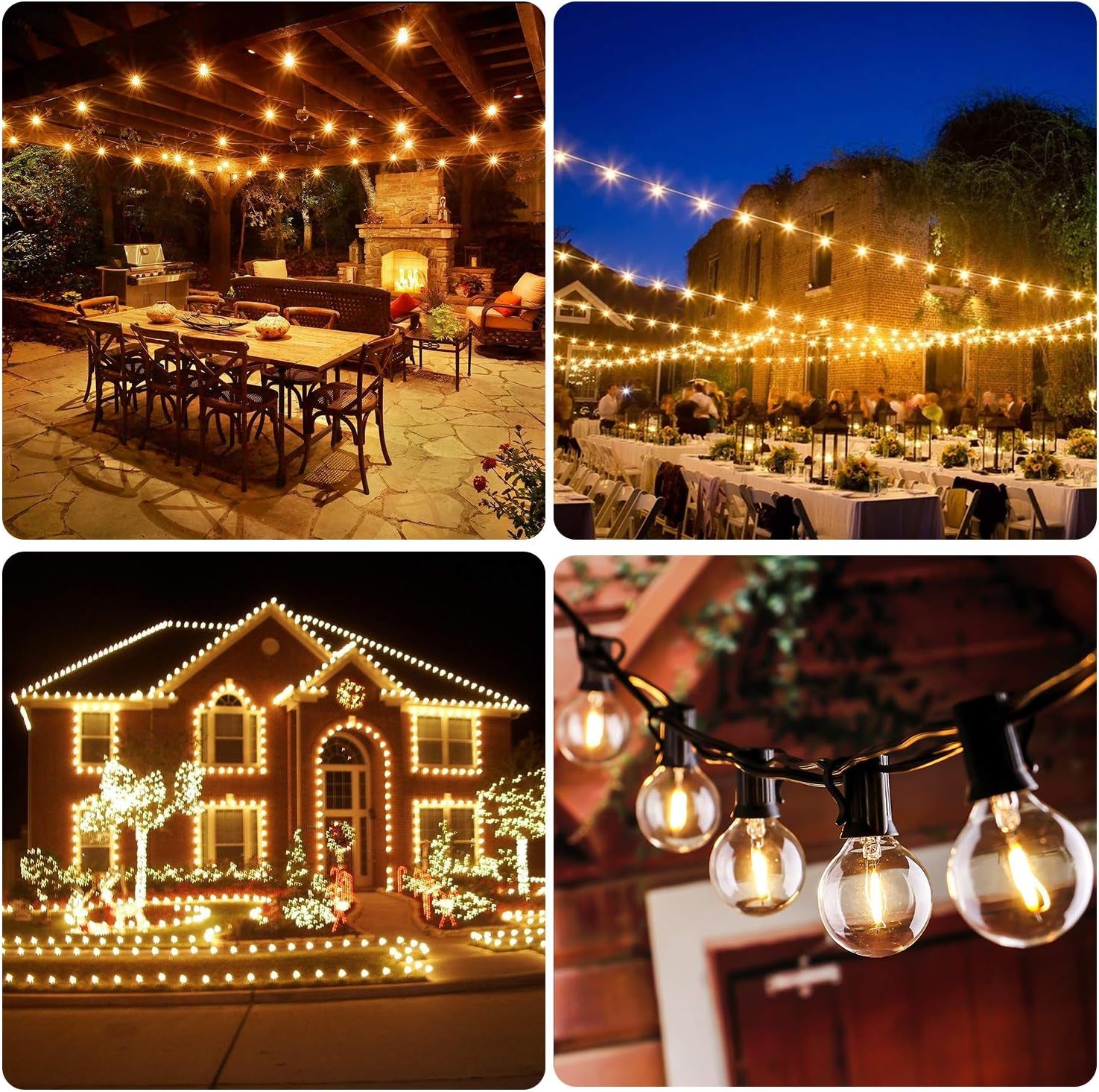 Various Ocassions 50FT LED G40 Globe String Lights, Shatterproof Outdoor Patio String Lights with 50+2 Dimmable Edison Bulbs, 50 Backyard Hanging Bistro Light Waterproof for Balcony Party Wedding Market Cafe