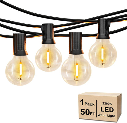 Warm Light 50FT LED G40 Globe String Lights, Shatterproof Outdoor Patio String Lights with 50+2 Dimmable Edison Bulbs, 50 Backyard Hanging Bistro Light Waterproof for Balcony Party Wedding Market Cafe