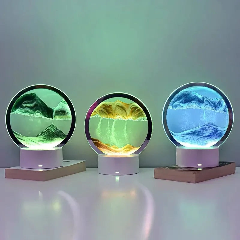 Mesmerizing 16-Color 3D Sandscape LED Hourglass Lamp - Dynamic Sand Art Night Light & Deep Sea Display - Perfect New Year Gift!