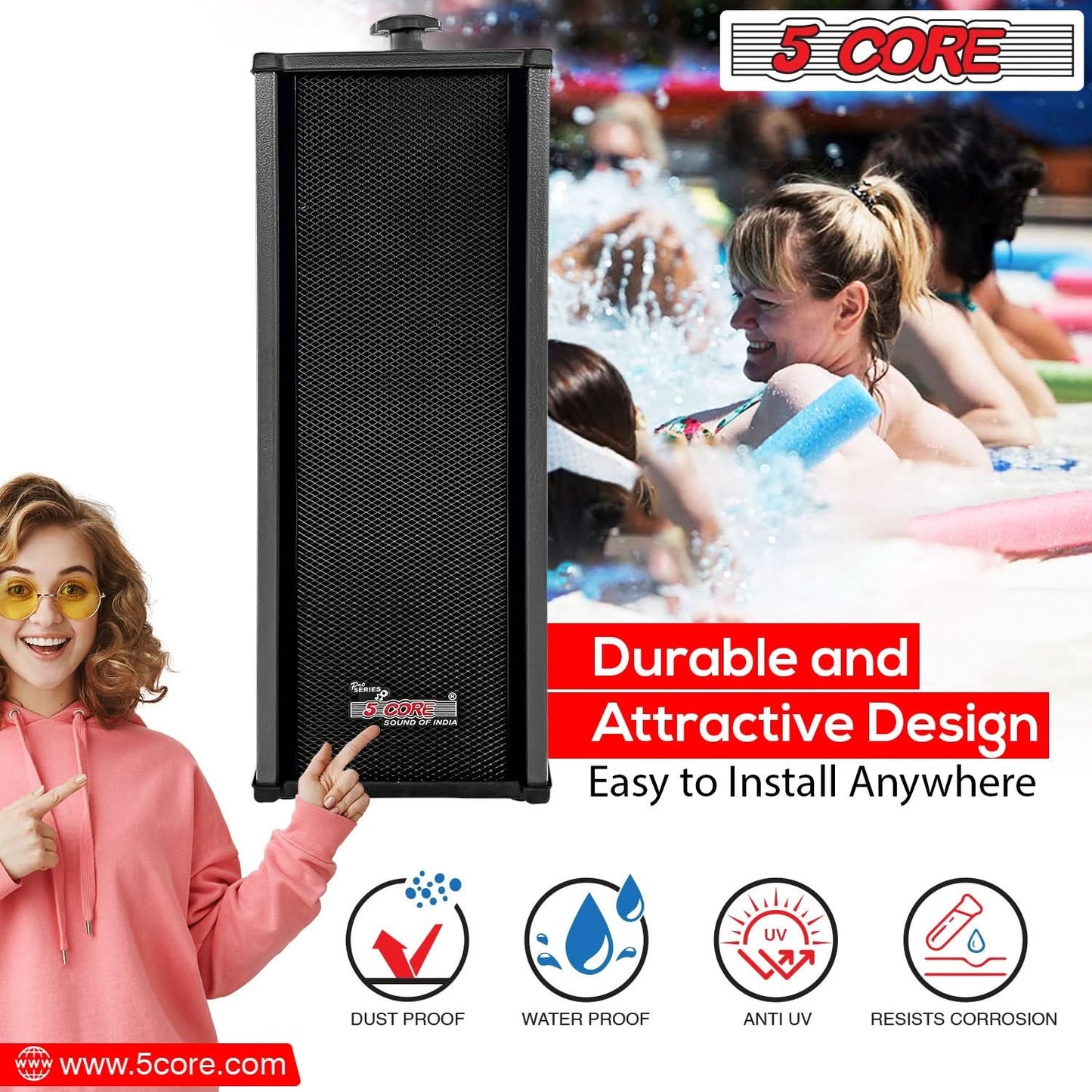 Durable and Attractive Design 
5 Core 4000W PA System Outdoor Indoor Commercial Industrial Grade Paging Kit W/ 32 Wall Speakers