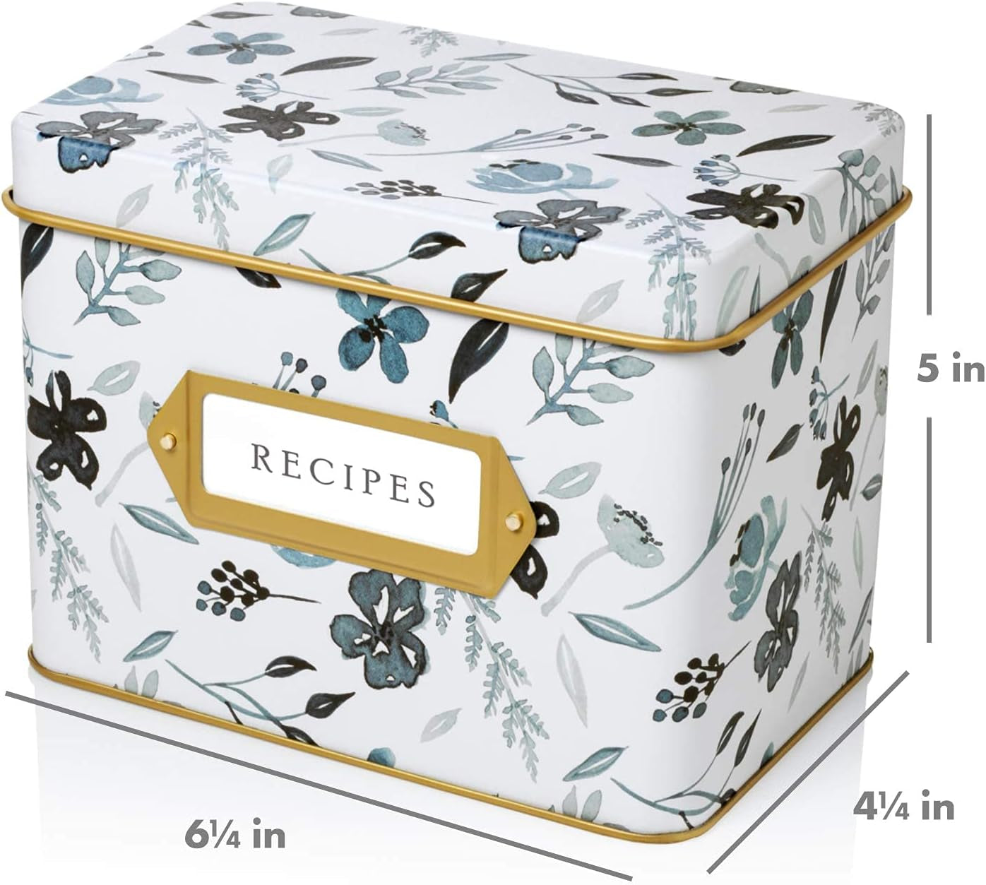 5" Decorative Recipe Tin Box for Recipe Cards, Greeting Card Holder | Holds Hundreds of 4” X 6” Cards