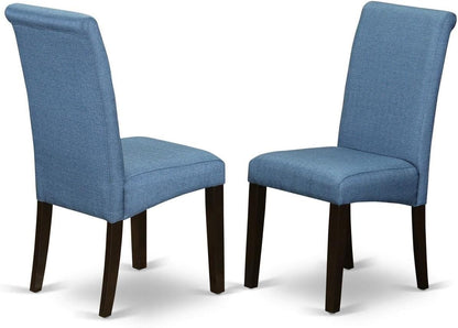 Blue Chairs BOBA5-CAP-21 5 Piece Kitchen Table & Chairs Set Includes a round Dining Room Table and 4 Blue Color Linen Fabric Parsons Dinette Chairs, 42X42 Inch, Cappuccino